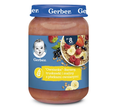  gerber piure din baban, căpșuna, zmeură și fulgi de ovăz (190gr) 