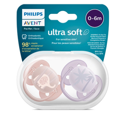 avent scf091/09 suzeta din silicon ultra soft (0-6 m.) 2 buc.  