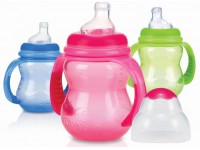 nuby id92181 biberon de învățare  cu sistem anti-varsare si mânere detașabile 240 ml. (6m +)