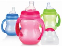 nuby id92181 biberon de învățare  cu sistem anti-varsare si mânere detașabile 240 ml. (6m +)