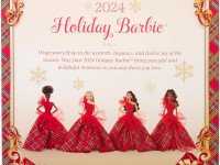 barbie hrm61 papusa de colectie "holiday 2024"  blonda in rochie in carouri