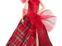 barbie hrm61 papusa de colectie "holiday 2024"  blonda in rochie in carouri