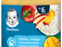 gerber piure de mere, mango și piersici cu brânză de vaci (6 luni+) 190 gr.