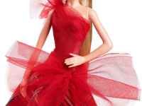 barbie hrm61 papusa de colectie "holiday 2024"  blonda in rochie in carouri