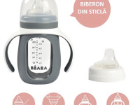 beaba biberon din sticla 2 in 1 pentru invatare (210 ml.) gri