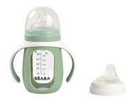 beaba 5812 biberon din sticla 2 in 1 pentru invatare (210 ml.) verde