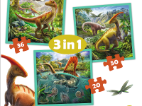 trefl 34837 puzzle 3-în-1 "lumea uimitoare a dinozaurilor" (20/36/50 el.)